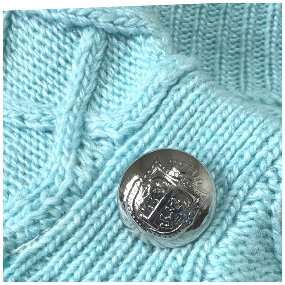 Talbots Women’s XL 16/18  Blue Cable Knit Mock Neck Sweater Silver Buttons - Picture 12 of 12
